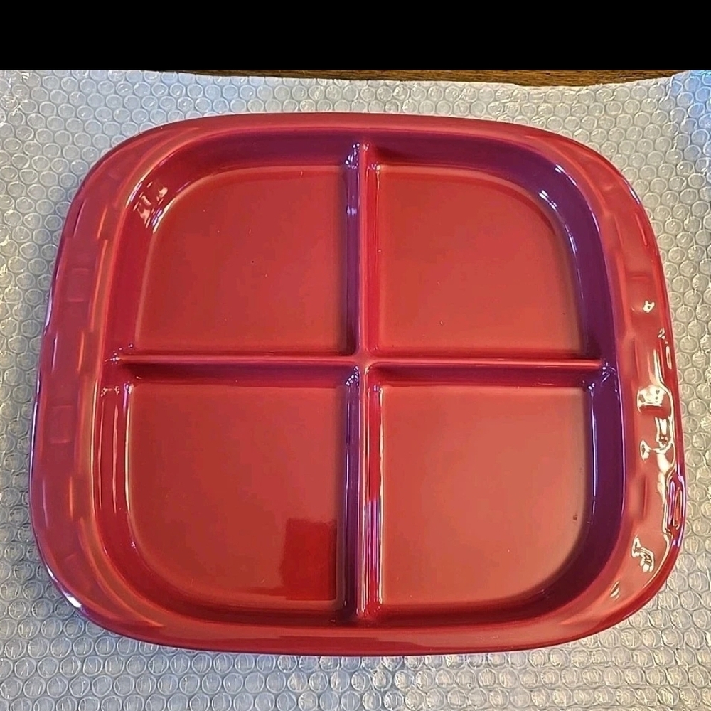 Longaberger Pottery 4 Section Serving Dish In Woven Traditions Color Paprika
